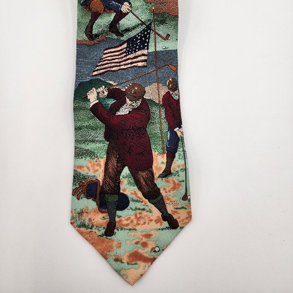 Tango by Max Raab Men's Silk Necktie Americana Series Fore! Golfers 3.5"W X 58"L - Picture 2 of 8